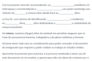 Carta de apoyo para inmigración