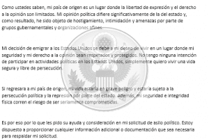 Carta de solicitud de asilo político